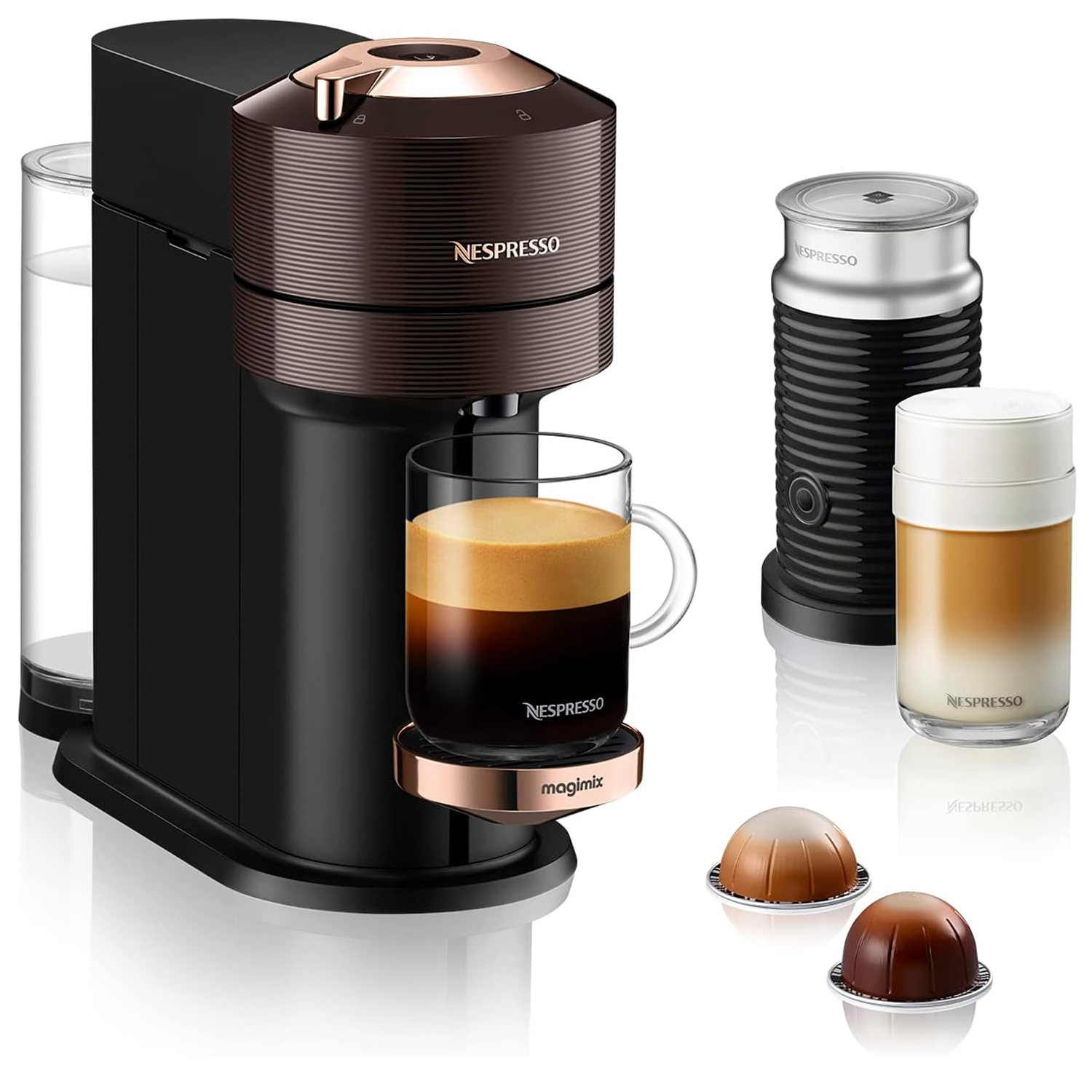 NESPRESSO by Magimix Vertuo Next 11712 Pod Coffee Machine with Milk Frother - Brown